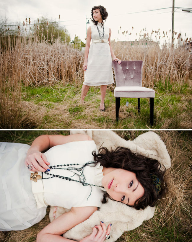 wedding dress in field with chair Above accessories Faux Fur Wrap Old Navy
