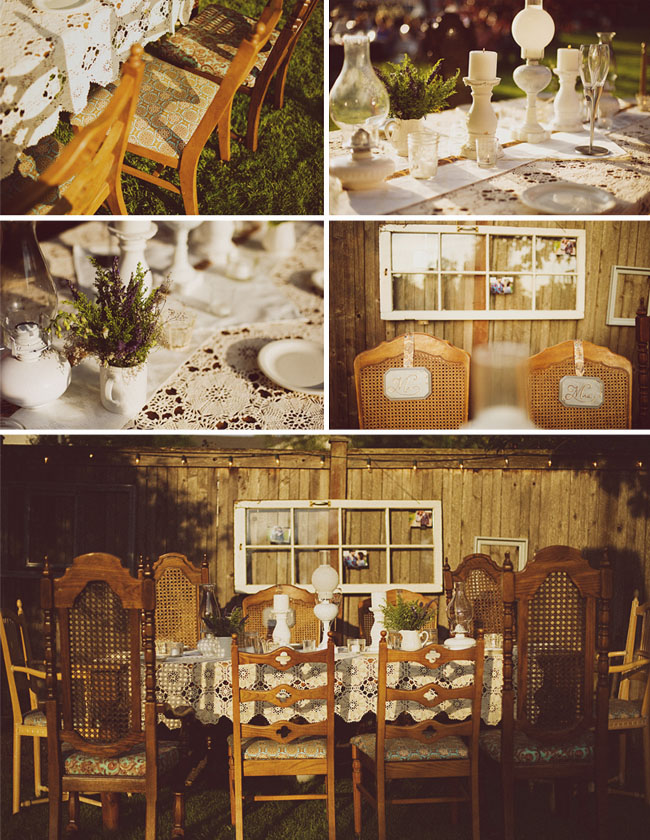 Vintage furniture is good backyard wedding decoration