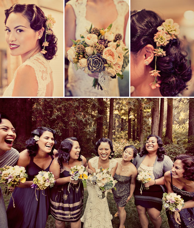 1920s Themed Wedding succulents in bride's hair
