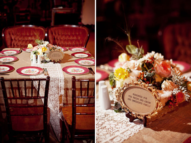 vintage wedding reception table plates