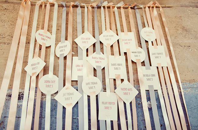 wedding place cards on ribbon
