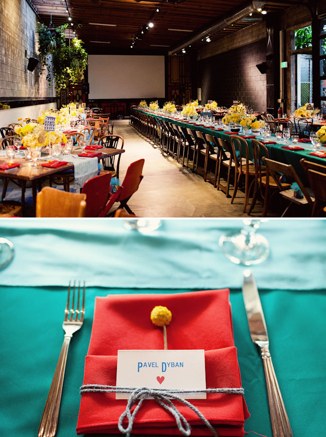 teal and red reception 