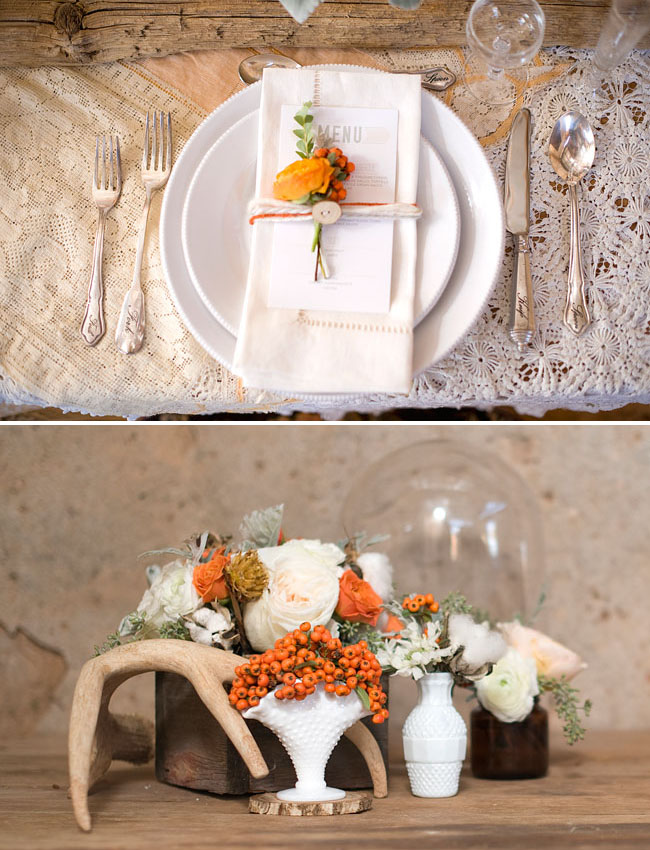 winter wedding inspiration, orange florals