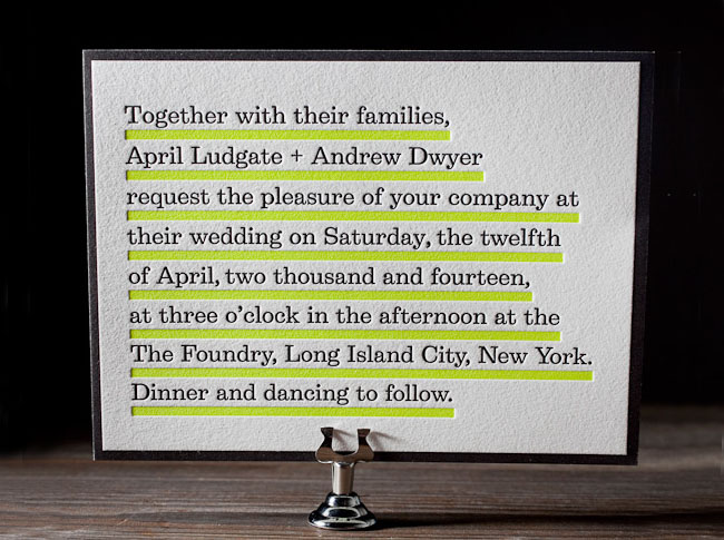 neon letterpress wedding invitations
