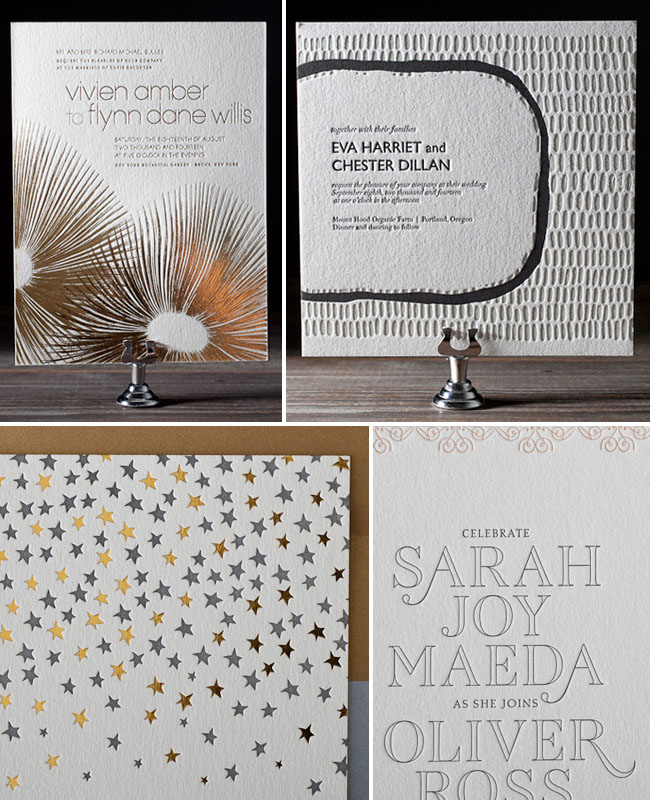 metallic letterpress wedding invitations