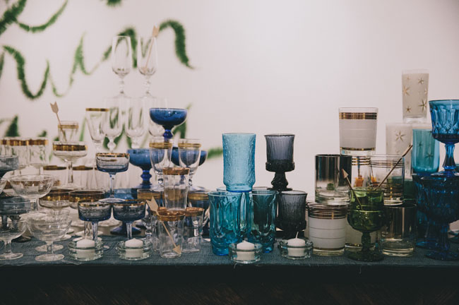 blue colored glass goblets