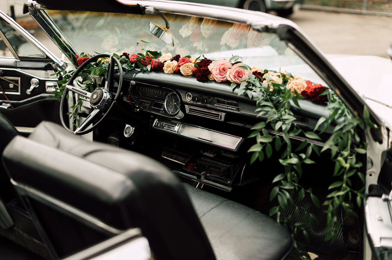 flower filled car