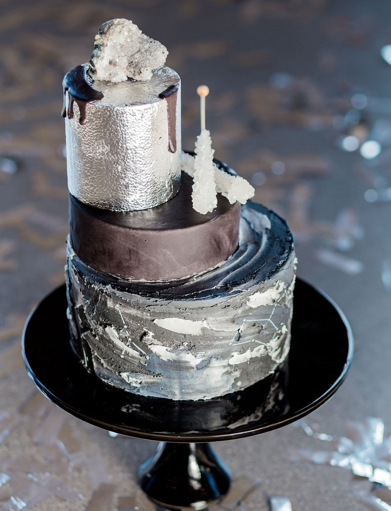 edgy silver wedding cake