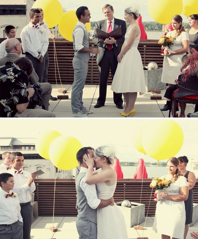 yellow balloons + first kiss