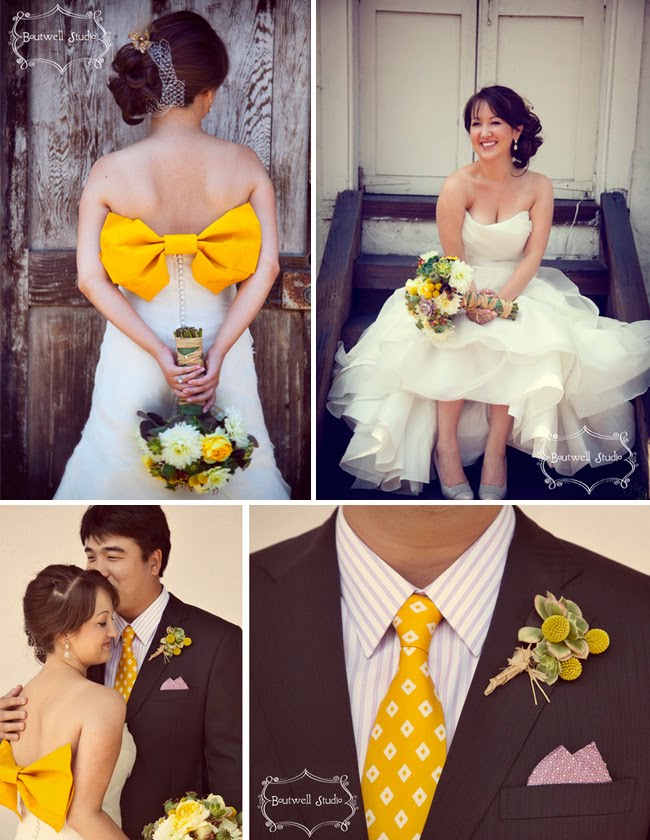 giant yellow bow wedding dress