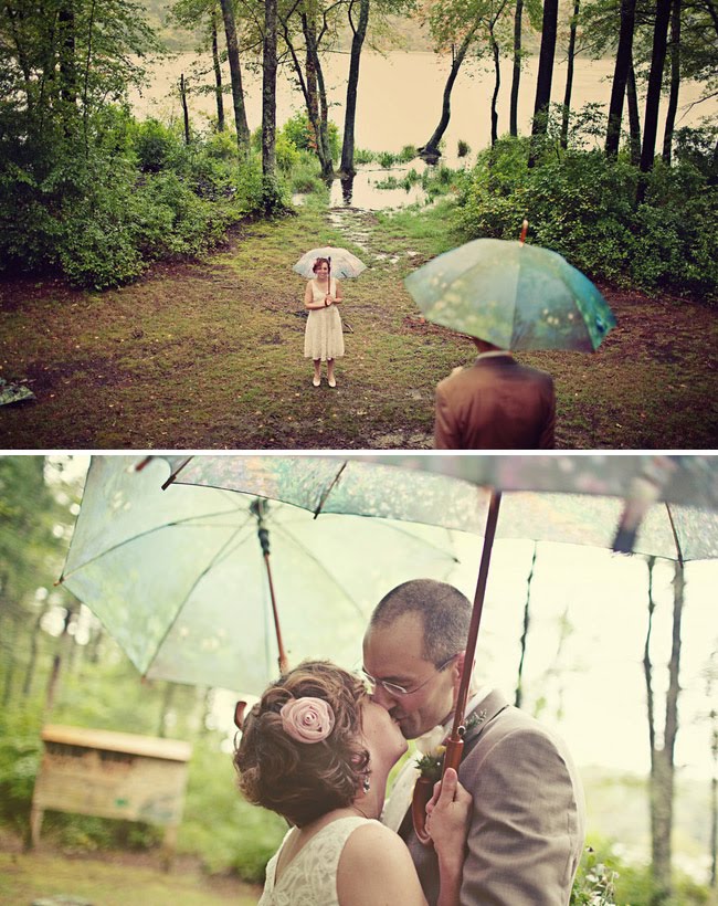 bride and groom with umbrellas