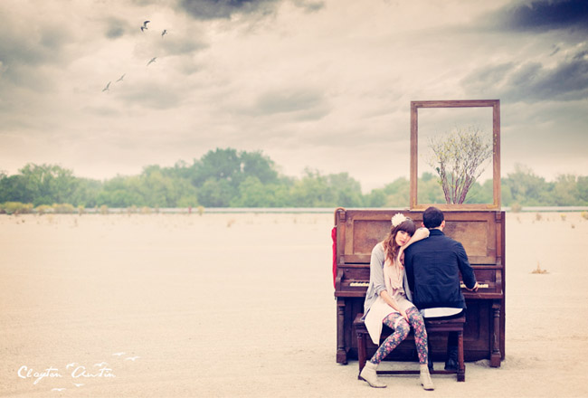 couple at the piano in love vintage