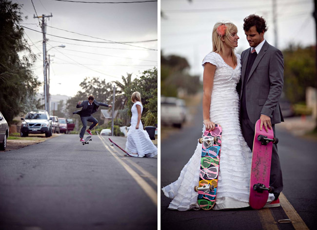 skateboard wedding session