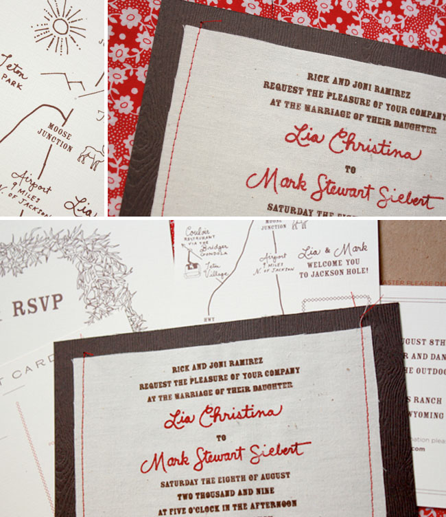 sewn wedding invitations bird and banner