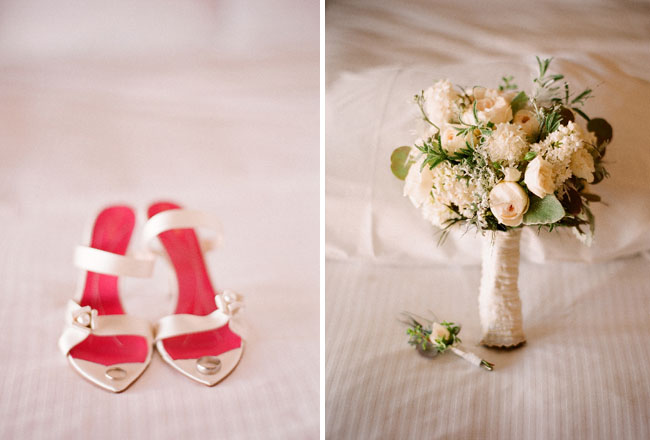wedding shoes and bouquet
