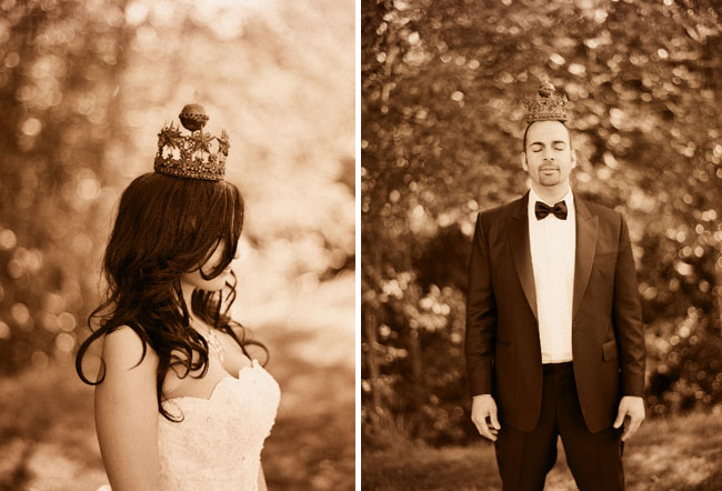 bride and groom with crowns