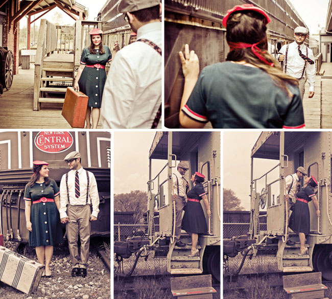 vintage train engagement photos