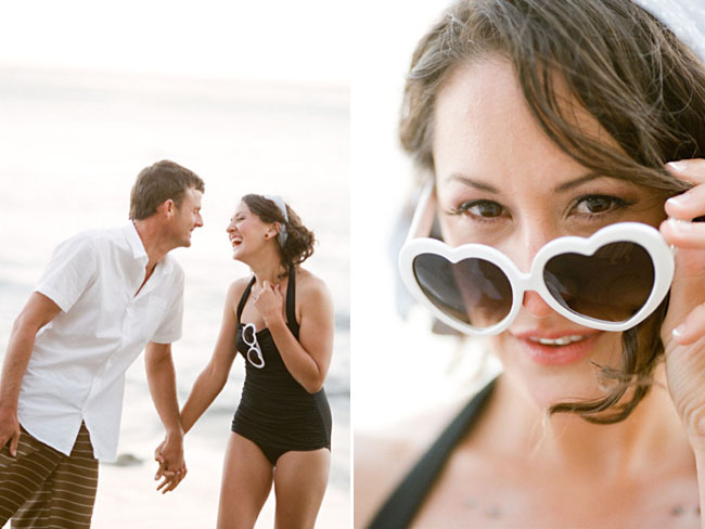 Malibu engagement session heart sunglasses