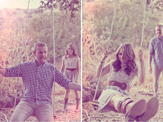 engagement photos on a swing