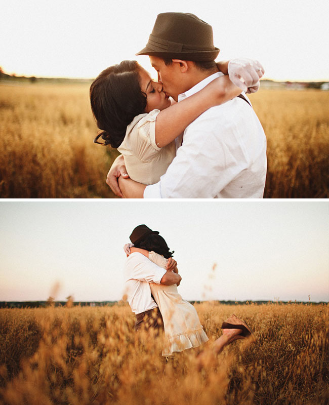 couple hugging in a field