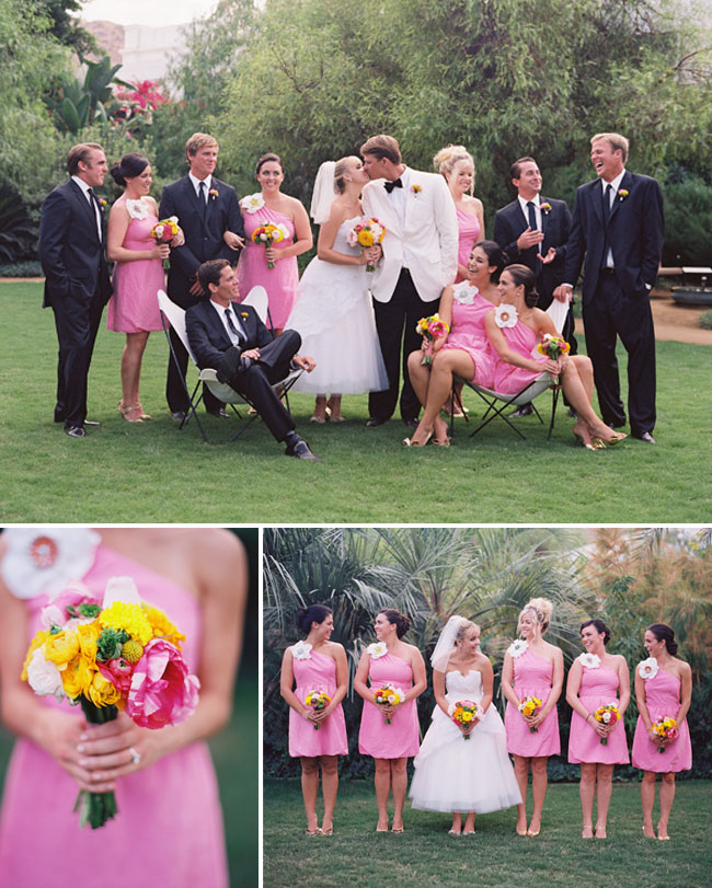 bridesmaids in pink dresses