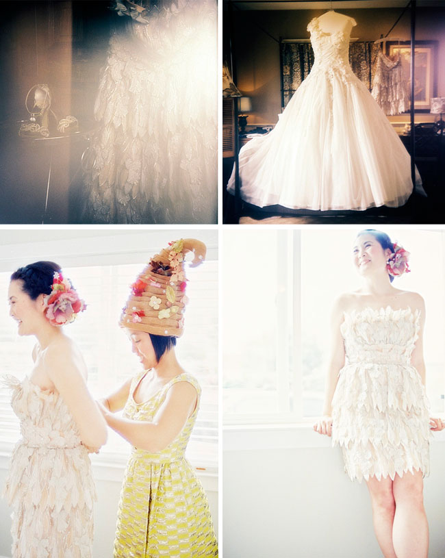 wedding dress with feathers