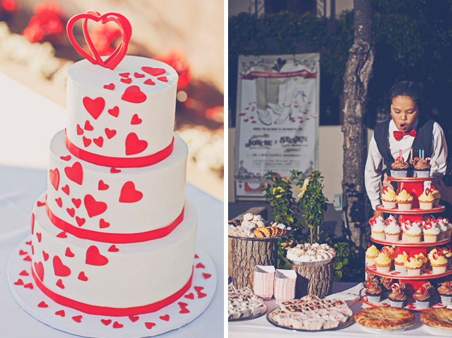 wedding cake red hearts