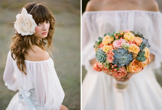 bride with succulent bouquet
