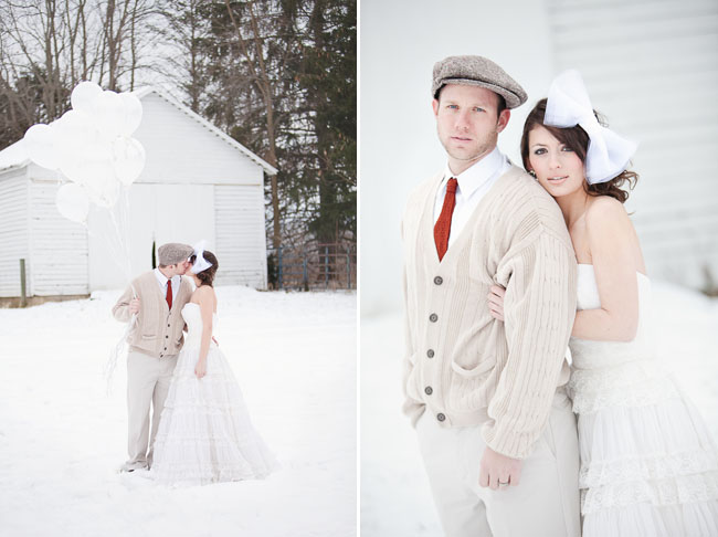 winter bride and groom
