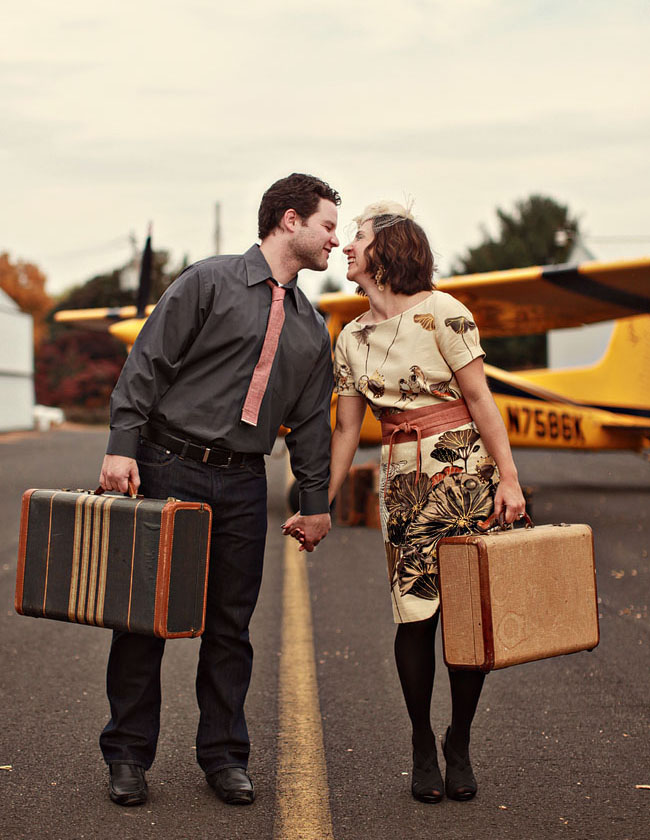 engagement photos with suitcases
