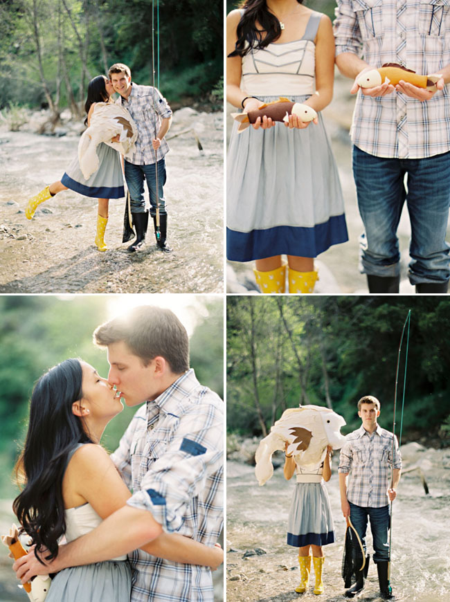 fishing engagement photos with stuffed fish