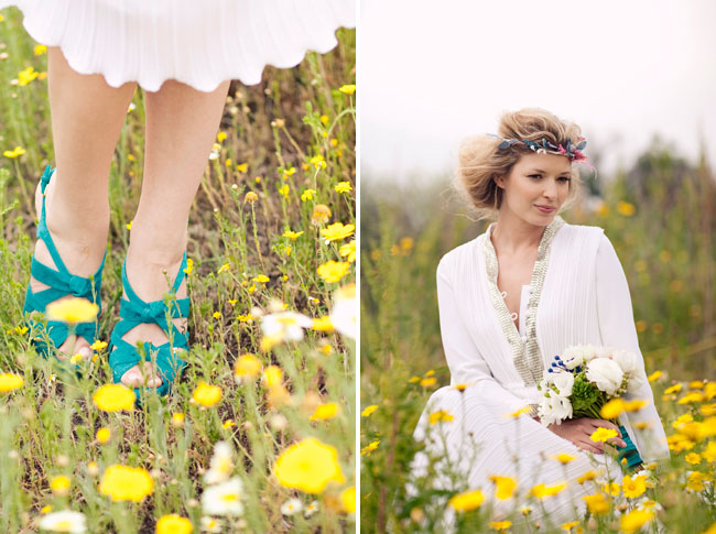 bride in blue shoes