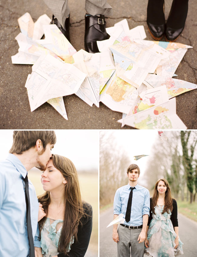 engagement photos with paper airplanes