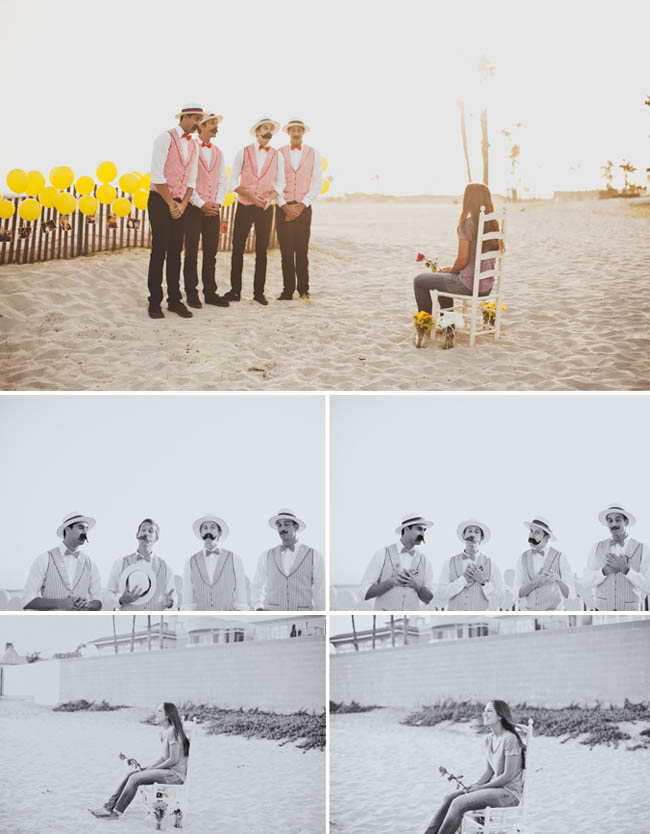 proposal with barbershop quartet on the beach