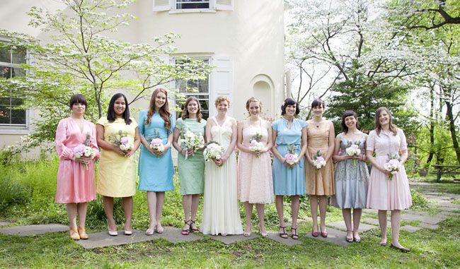 bridesmaids vintage pastel dresses