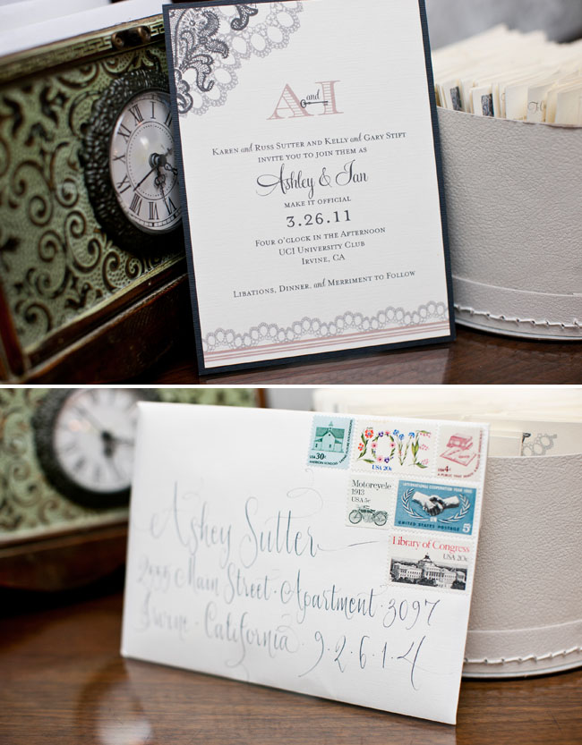 wedding invitation with vintage stamps