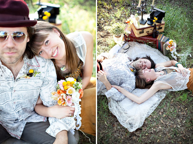 engagement photos on a blanket