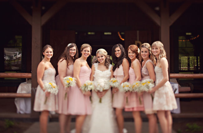 bridesmaids in pale pink