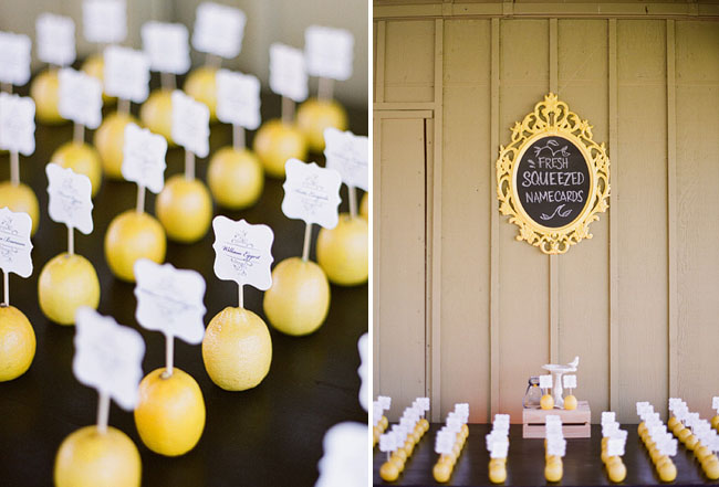lemon wedding place cards