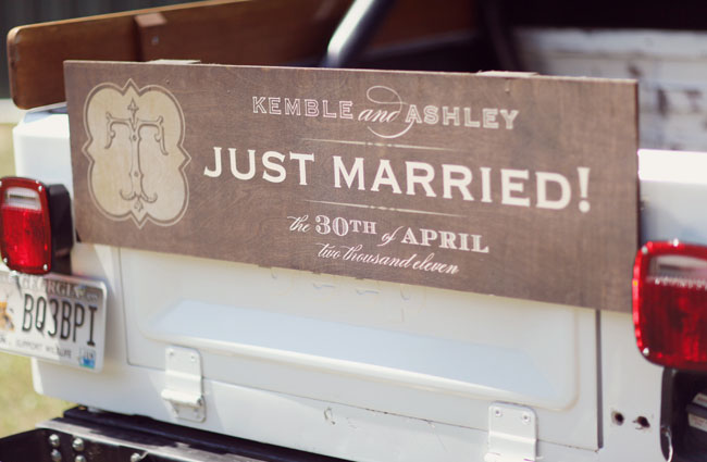 just married sign on truck
