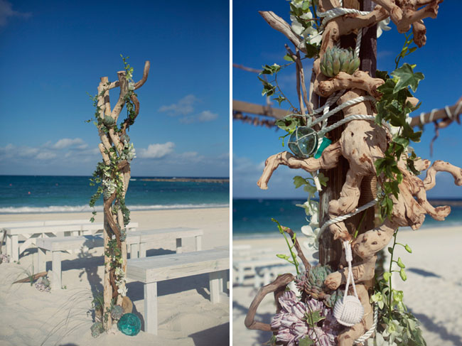 beach ceremony structure with driftwood