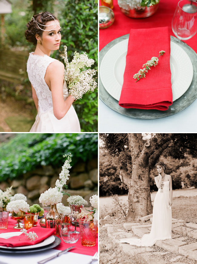 wedding table with red and white colors outdoors