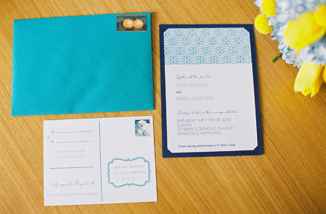blue and yellow wedding invitations
