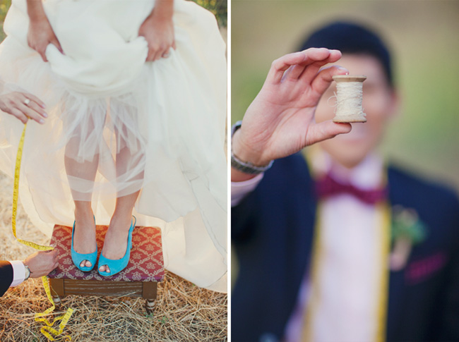 bride with blue shoes
