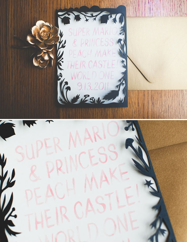 watercolor and cut paper wedding invitation