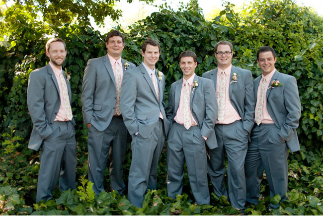 groomsmen with pink ties