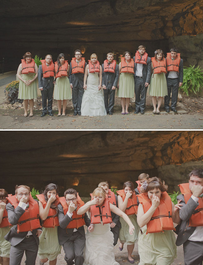 bridal party in life vests