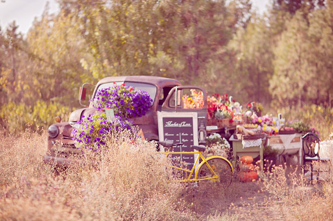 flat bed truck with flowers