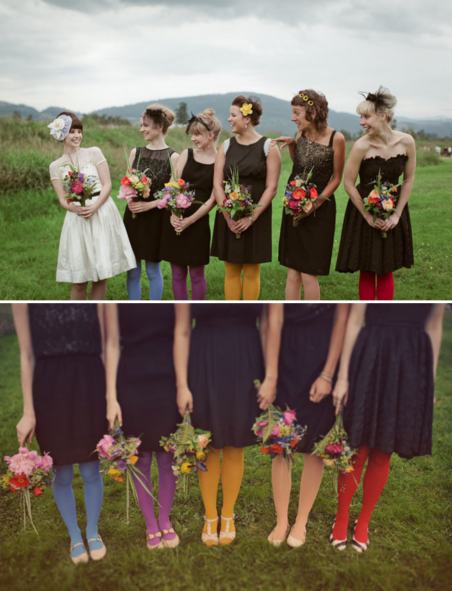 bridesmaids in colored tights