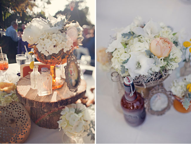 bottles and frames centerpieces